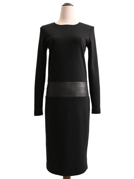 Excellent Max Mara Black Dress with Leather-Like Waistband Size S