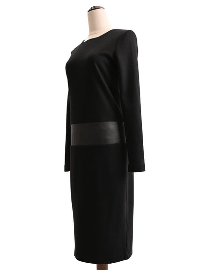 Excellent Max Mara Black Dress with Leather-Like Waistband Size S