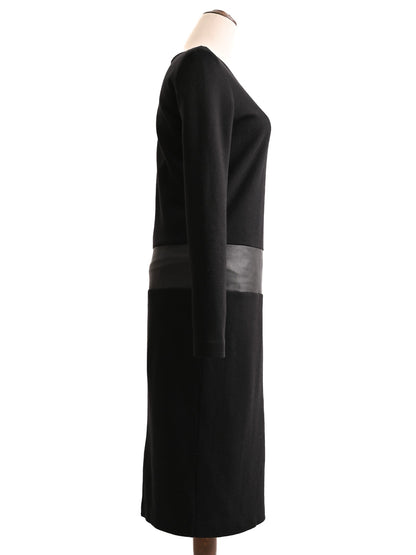 Excellent Max Mara Black Dress with Leather-Like Waistband Size S