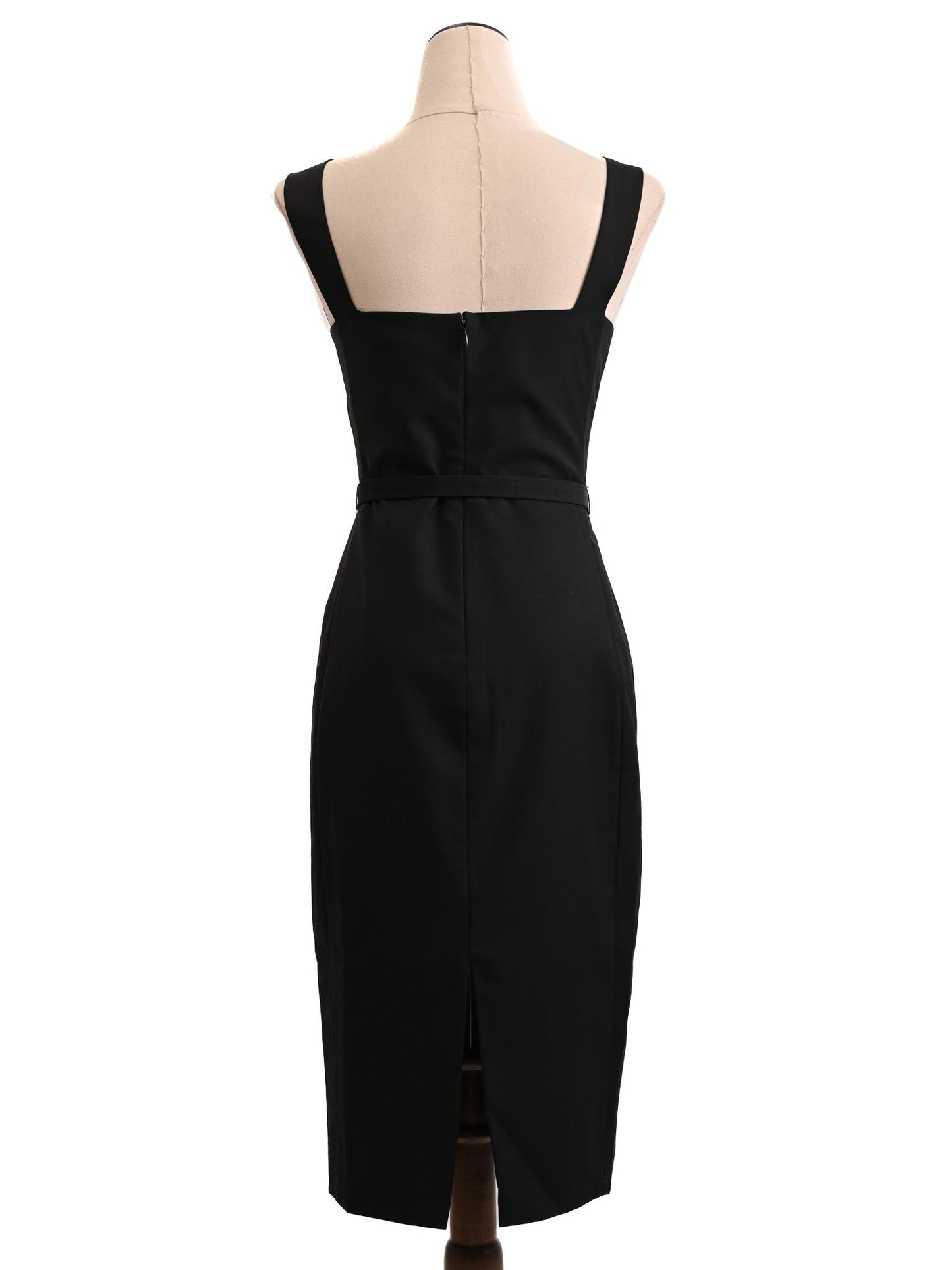 ted baker black cotton dress xs - elegant sleeveless with belted waist