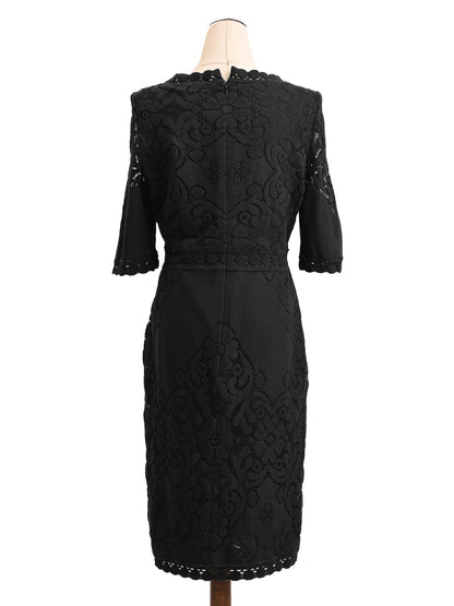 Excellent Valentino Black Lace Dress with Scoop Neckline and Sleeves
