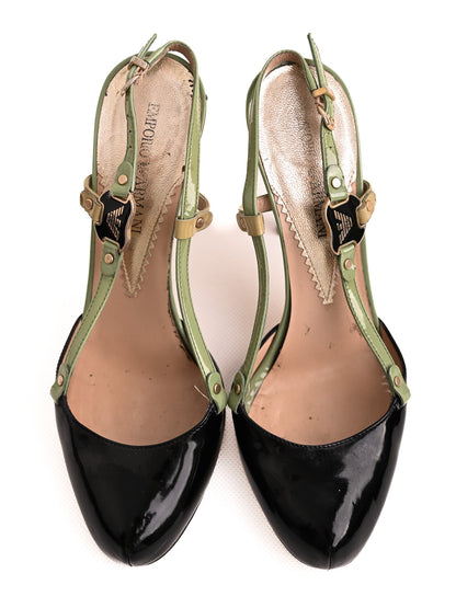 Good Emporio Armani High-Heeled Shoes Combined Leather Size 37.5