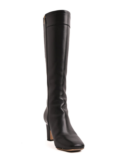 Excellent Salvatore Ferragamo Black Leather Knee-High Boots with Buckle