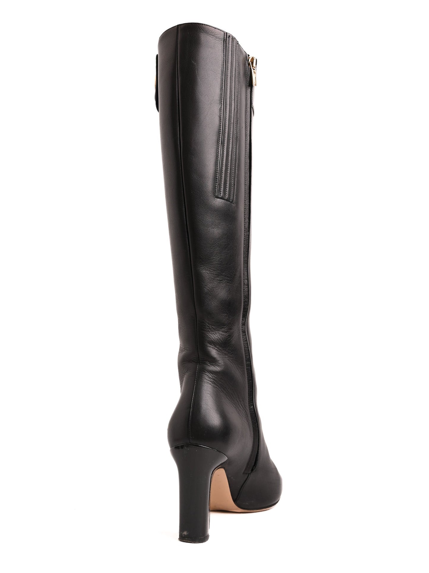excellent salvatore ferragamo black leather knee-high boots with buckle