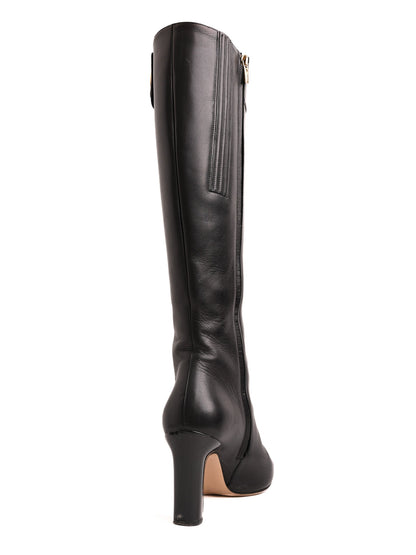 Excellent Salvatore Ferragamo Black Leather Knee-High Boots with Buckle