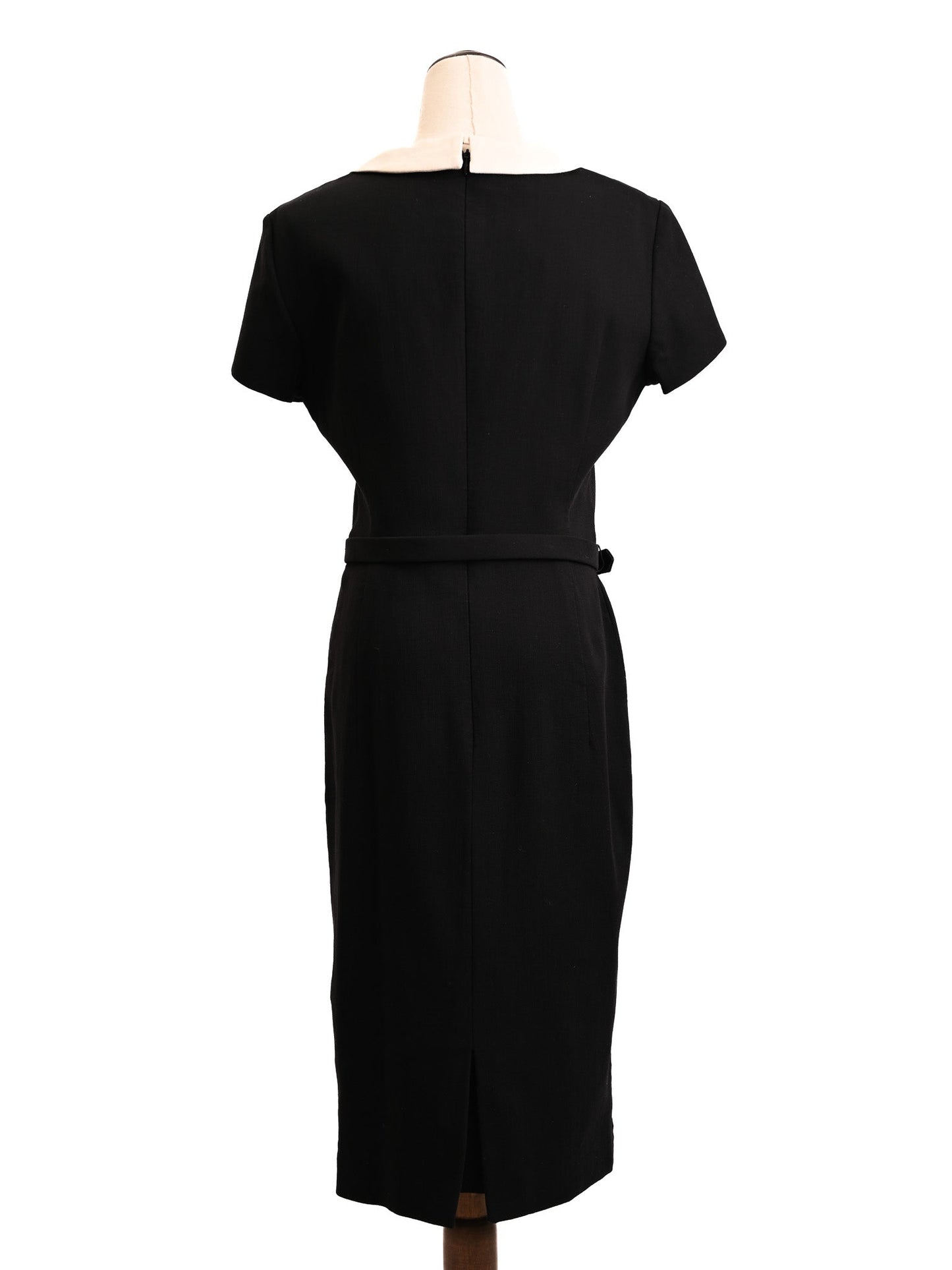 excellent escada black silk dress women's m with decorative collar