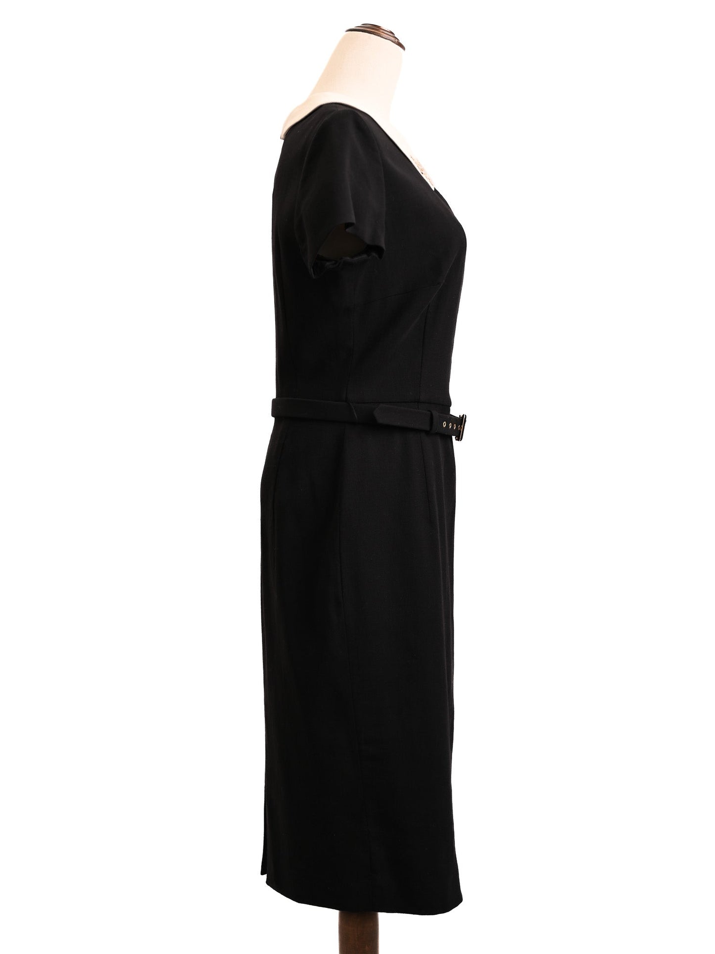 excellent escada black silk dress women's m with decorative collar