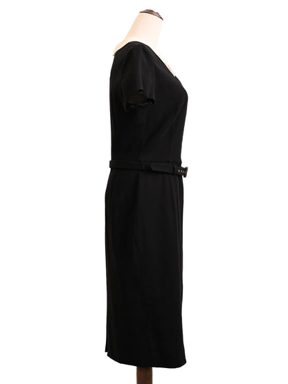 Excellent Escada Black Silk Dress Women's M with Decorative Collar