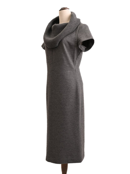 Escada Gray Wool Knit Sweater Dress Cowl Neck Size M Excellent