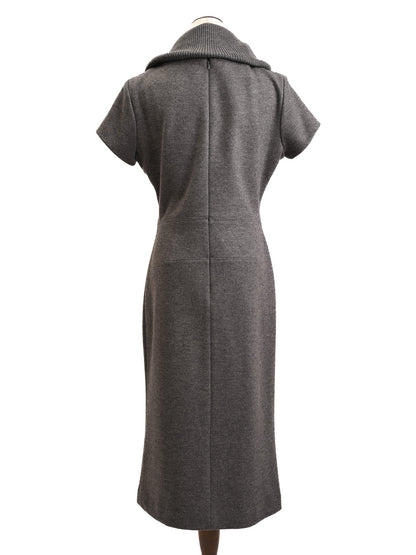 Escada Gray Wool Knit Sweater Dress Cowl Neck Size M Excellent