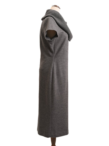 Escada Gray Wool Knit Sweater Dress Cowl Neck Size M Excellent