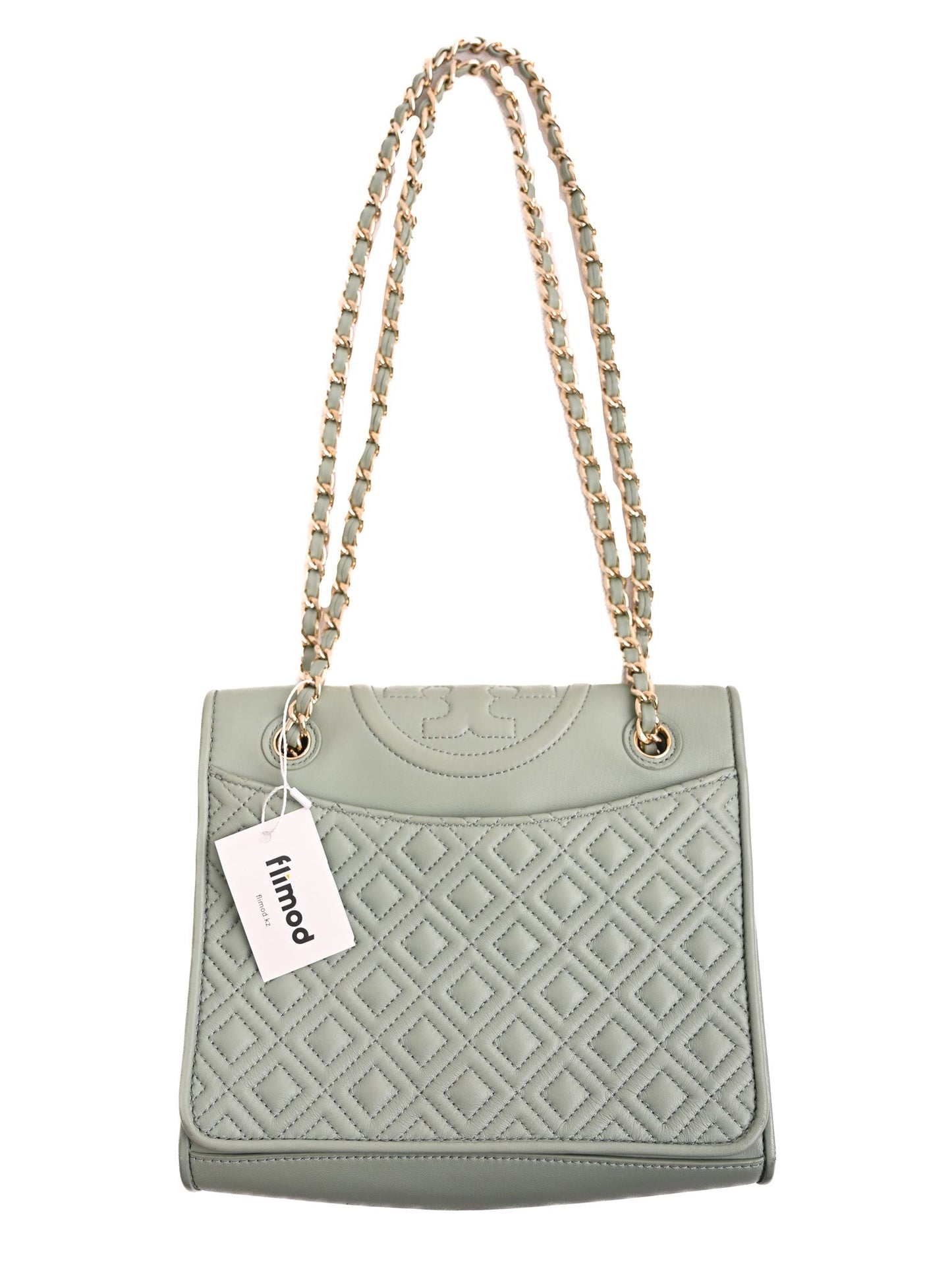 excellent tory burch blue leather handbag with quilted design