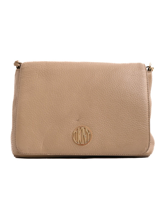 DKNY Gray Pebbled Leather Handbag with Structured Design