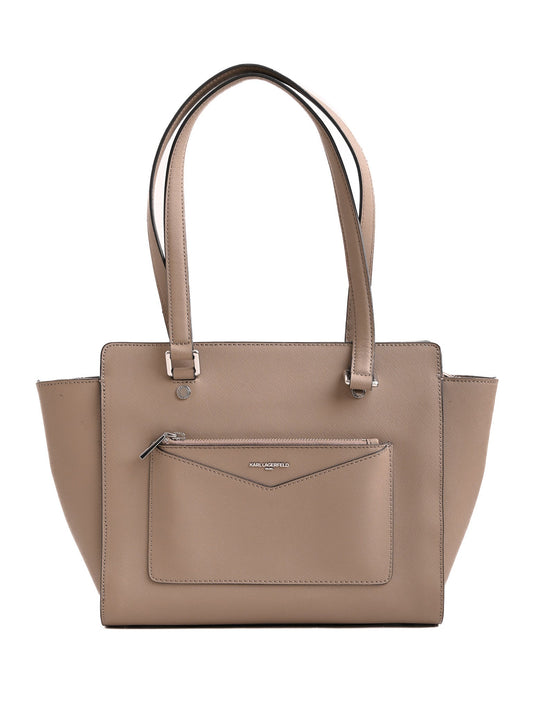 Excellent Karl Lagerfeld Gray Leather Handbag with Zipper Pocket