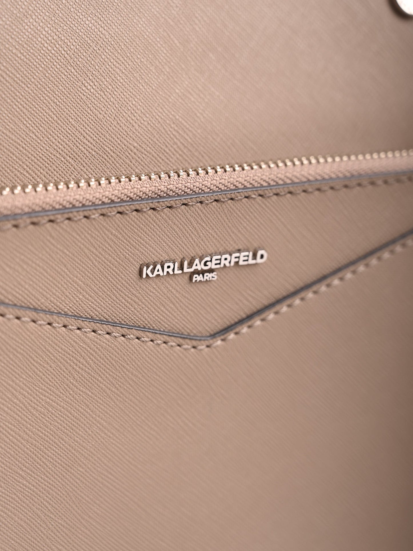 excellent karl lagerfeld gray leather handbag with zipper pocket