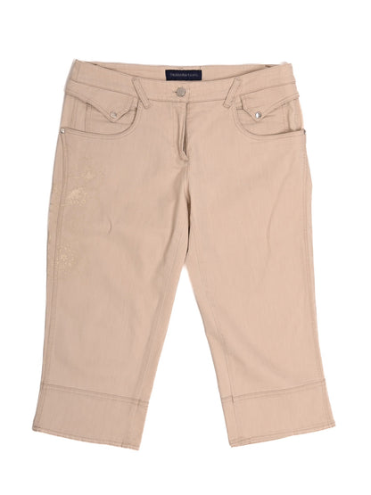 Trussardi White Cotton Knee-Length Pants with Floral Embroidery
