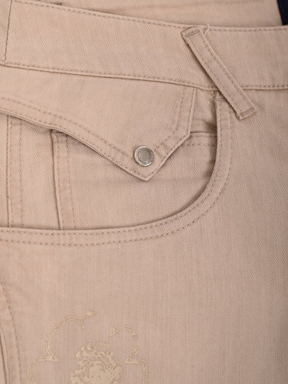 Trussardi White Cotton Knee-Length Pants with Floral Embroidery