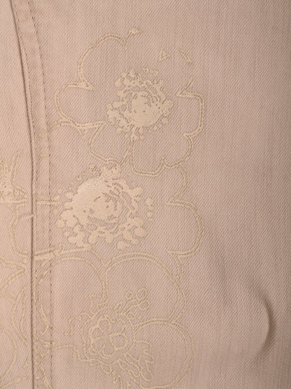 Trussardi White Cotton Knee-Length Pants with Floral Embroidery