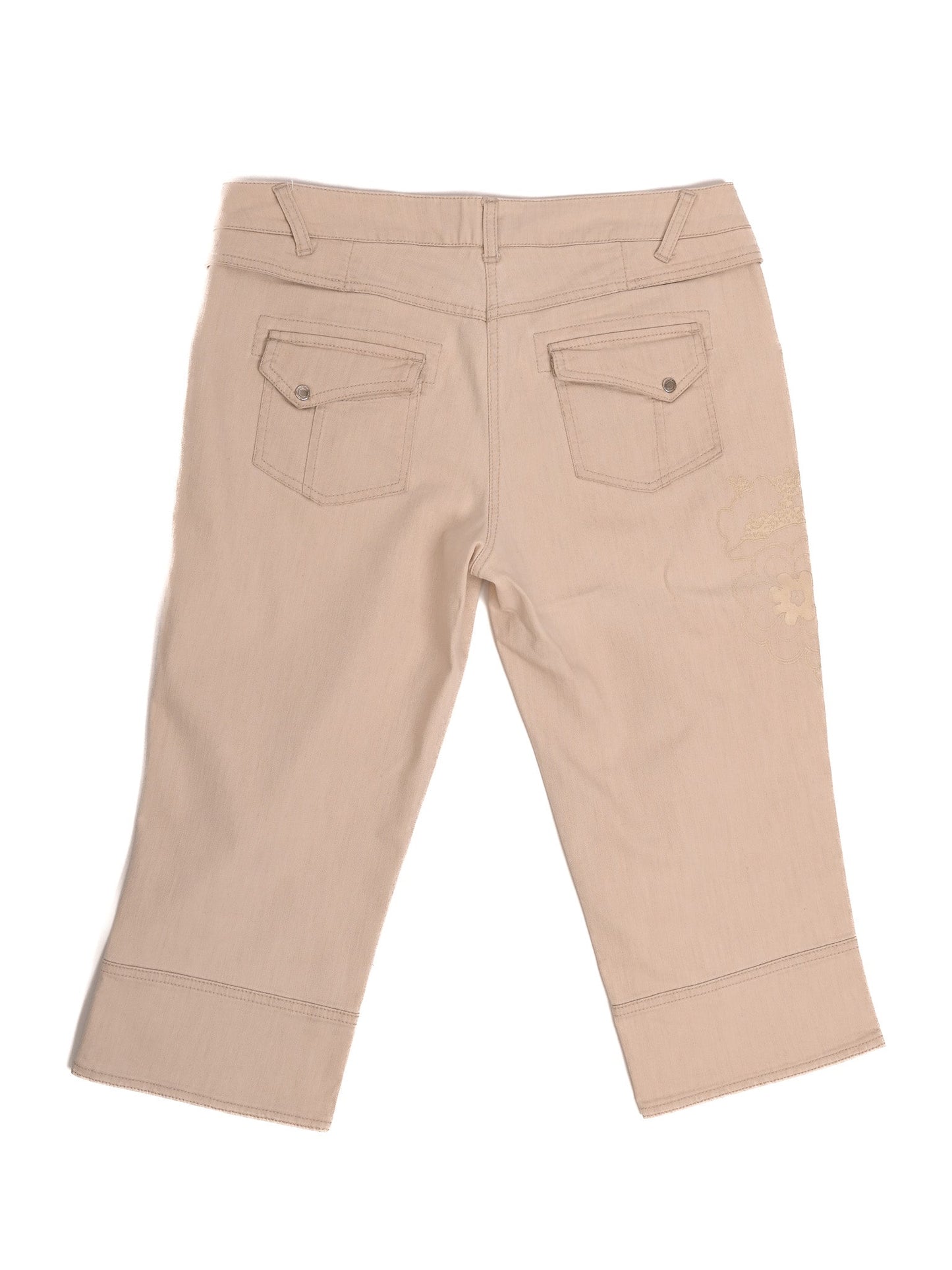 trussardi white cotton knee-length pants with floral embroidery