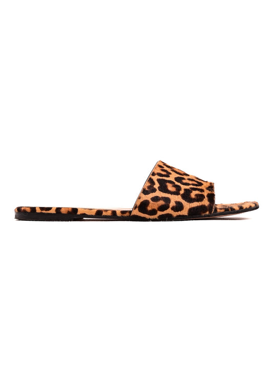 Good Gianvito Rossi Yellow Leopard Print Slide Sandals Size 38.5