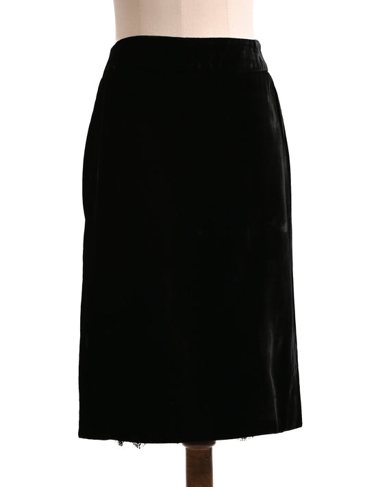 Good Valentino Black Velvet Skirt with Lace Trim Size S