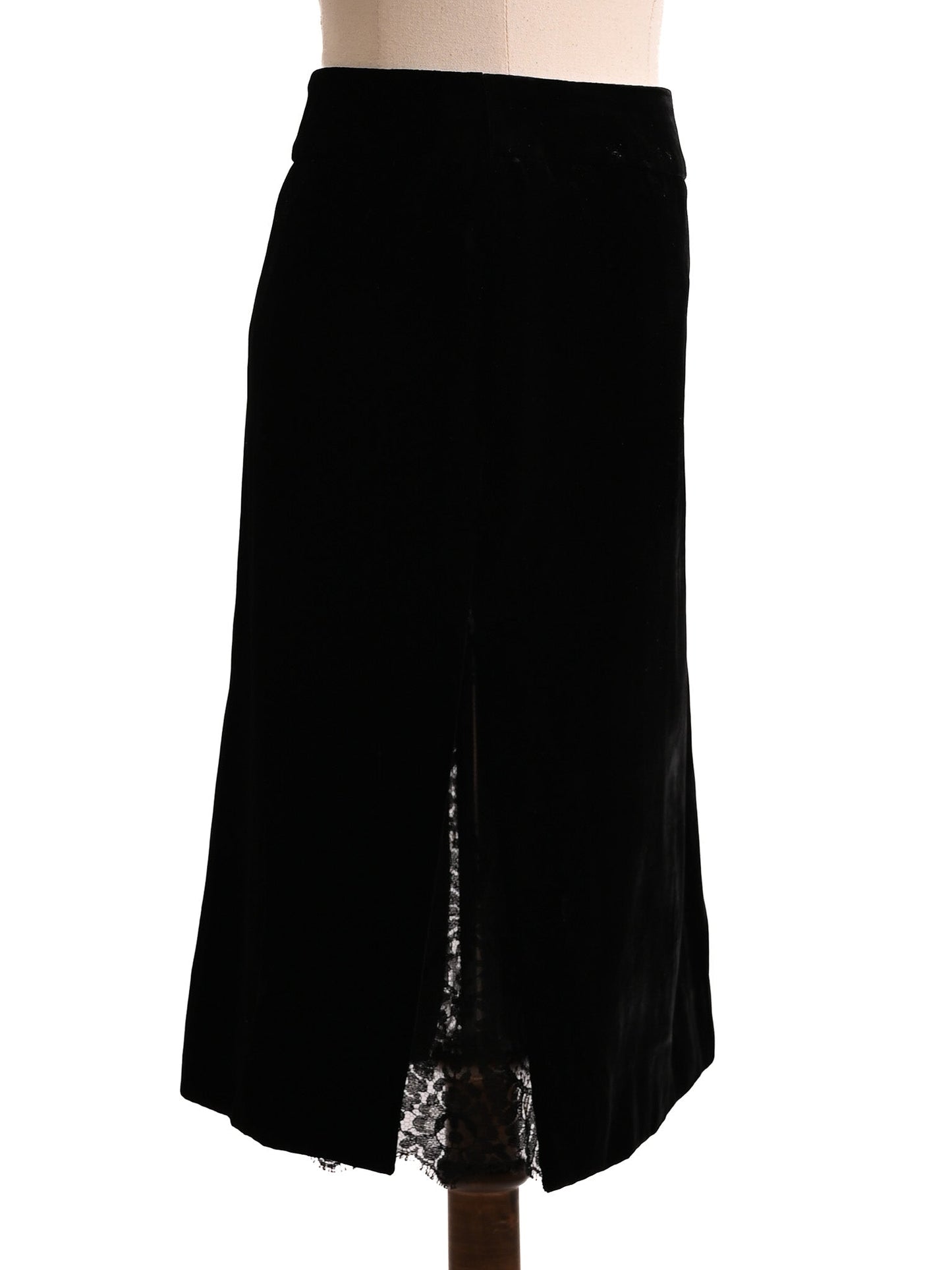 good valentino black velvet skirt with lace trim size s