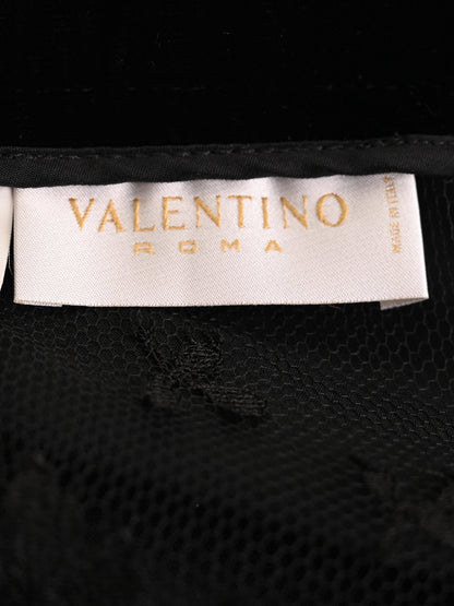 Good Valentino Black Velvet Skirt with Lace Trim Size S