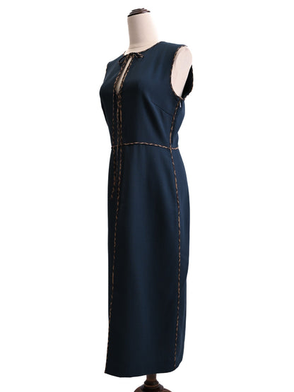 Good Fendi Gray Wool Sleeveless Dress with Decorative Trim