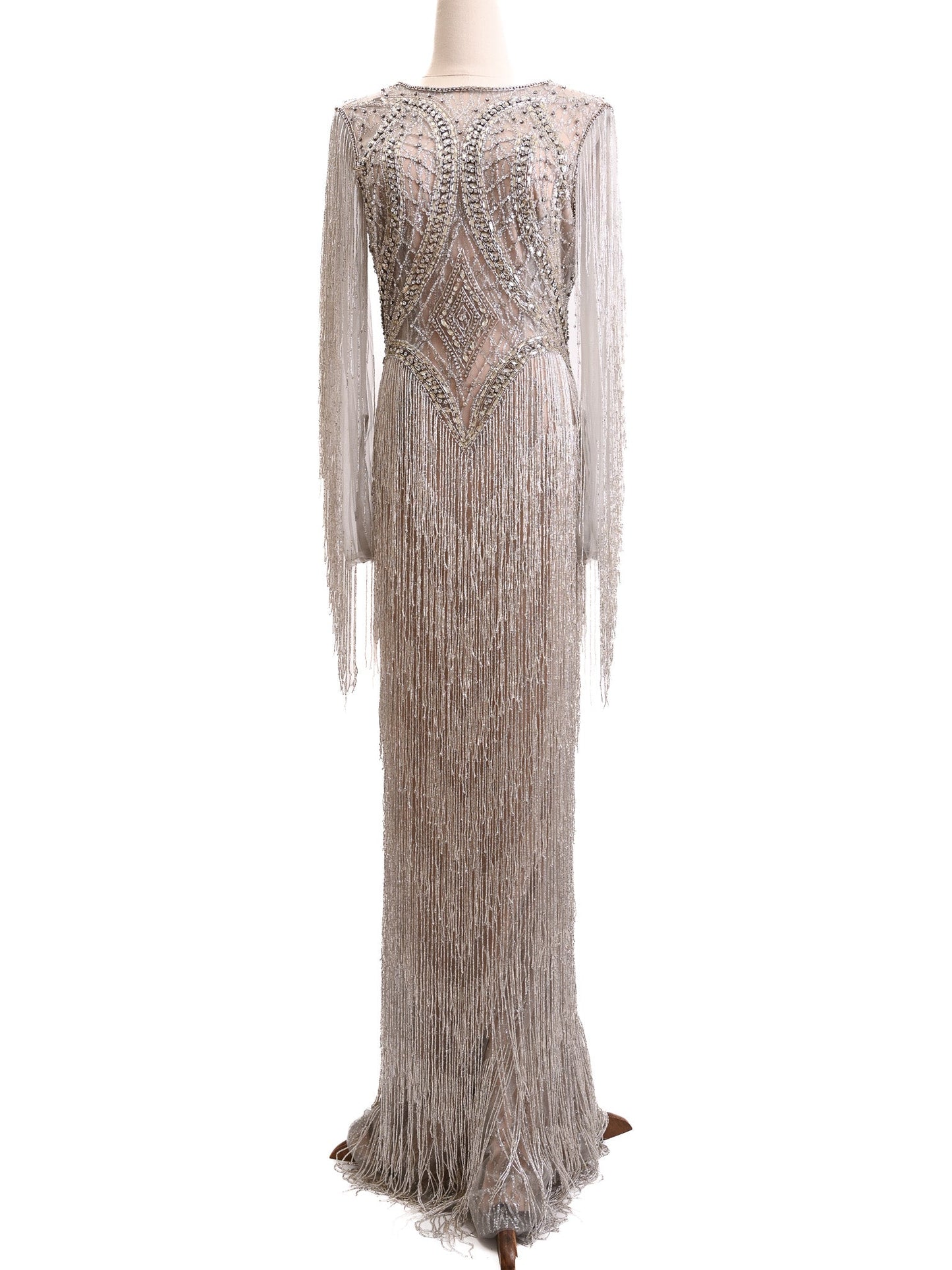excellent terani couture long sleeve gown combined color polyester