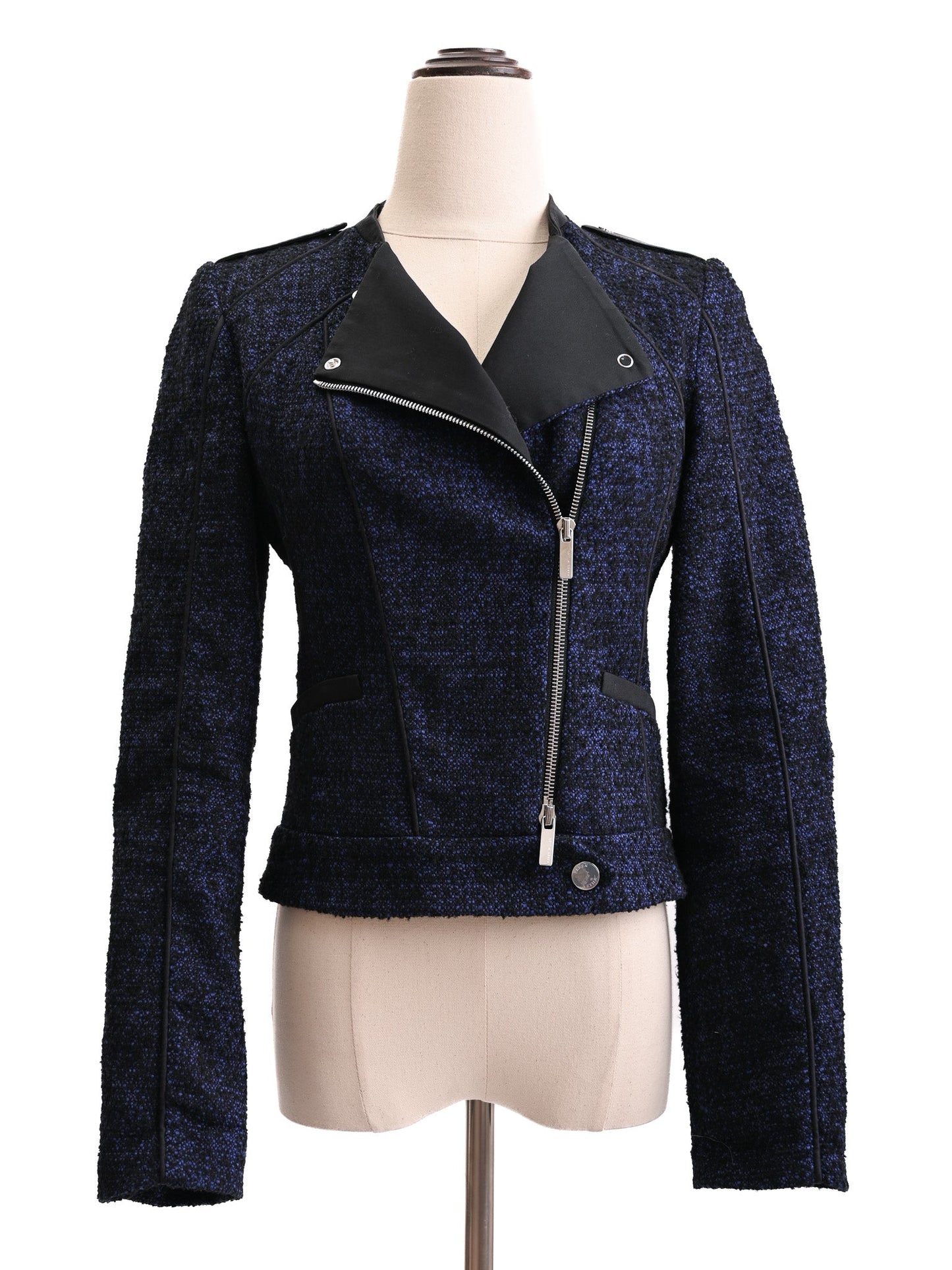 excellent karen millen blue textured jacket women zip front