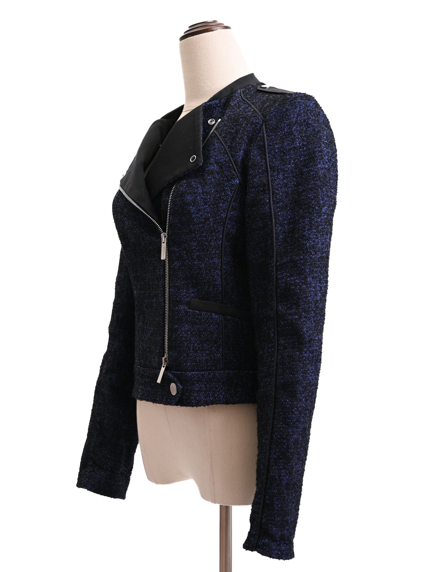 excellent karen millen blue textured jacket women zip front