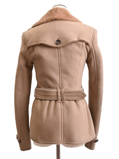Excellent Burberry Beige Double-Breasted Wool Jacket with Fur Collar