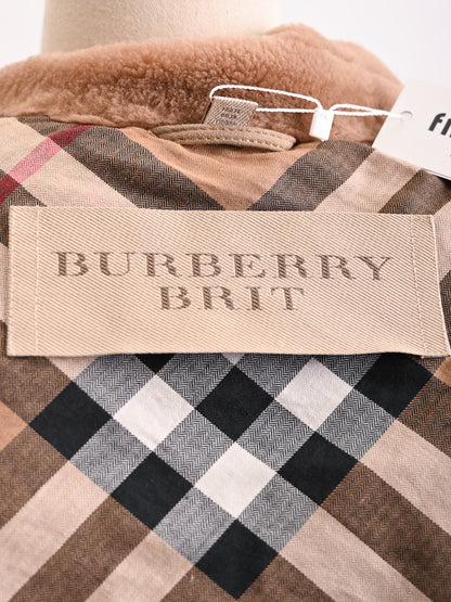 Excellent Burberry Beige Double-Breasted Wool Jacket with Fur Collar