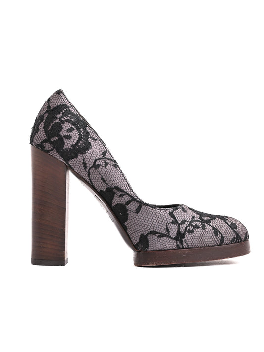 Excellent Gucci Black Lace Floral High-Heeled Platform Shoes Size 36