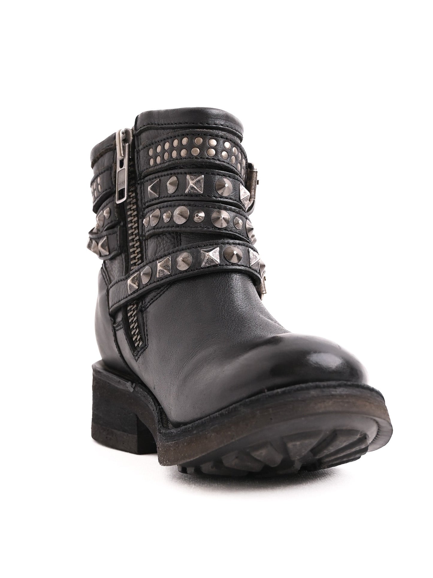 excellent ash black leather ankle boots with straps and studs size 37.5