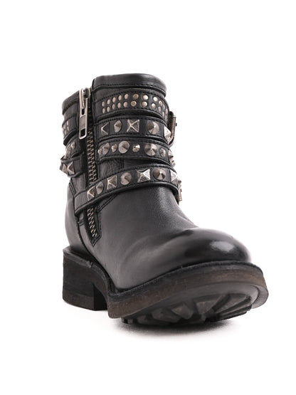 Excellent Ash Black Leather Ankle Boots with Straps and Studs Size 37.5
