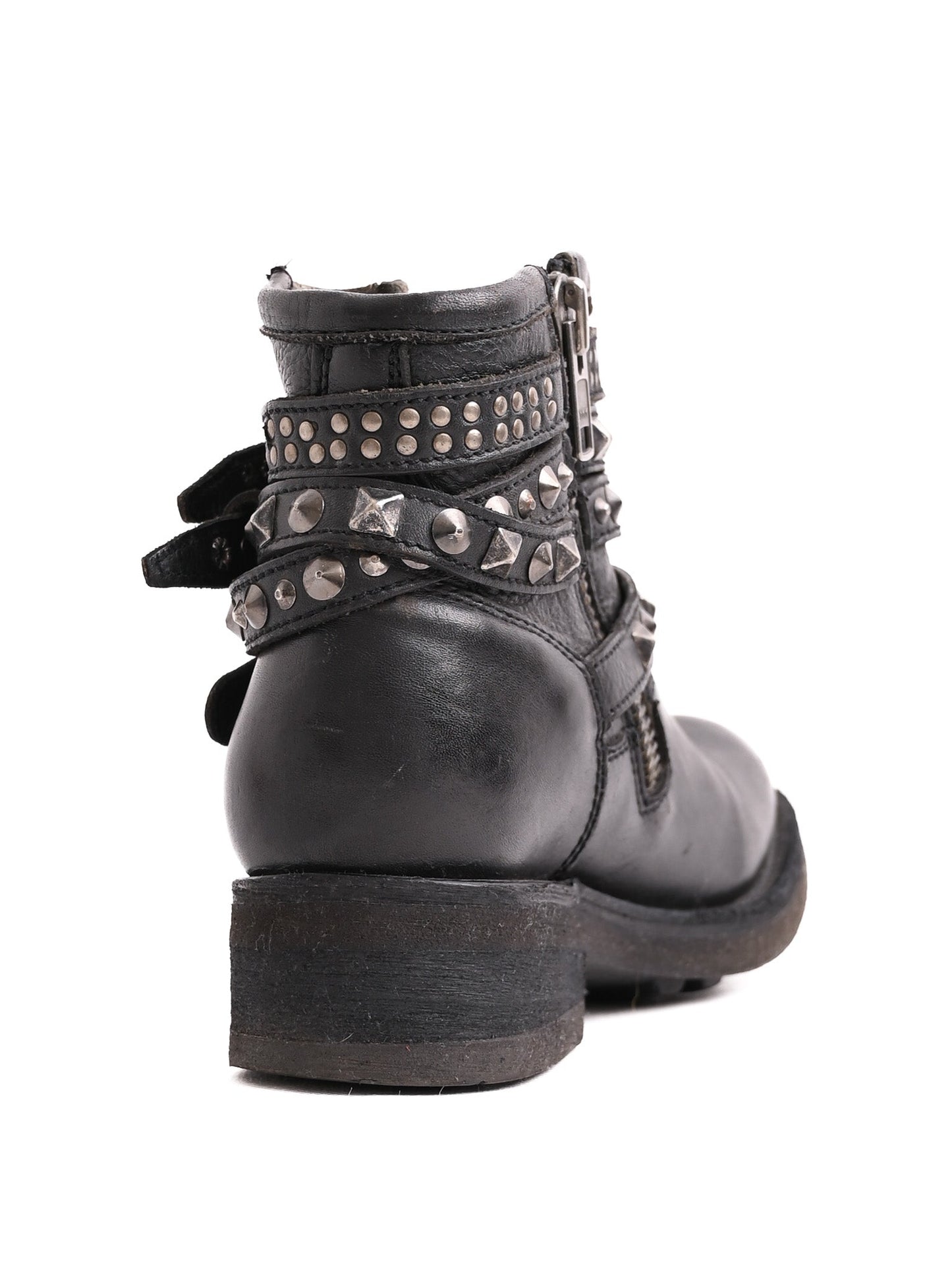 excellent ash black leather ankle boots with straps and studs size 37.5
