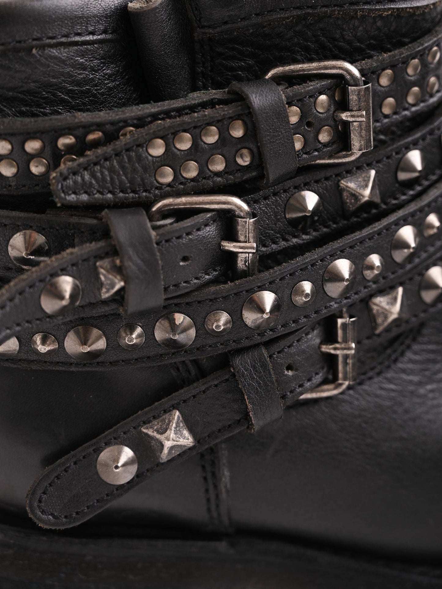excellent ash black leather ankle boots with straps and studs size 37.5