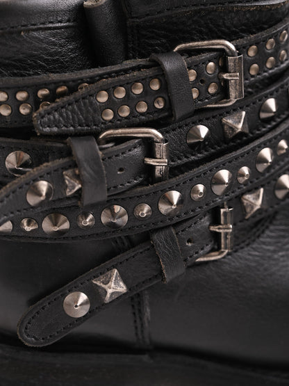 Excellent Ash Black Leather Ankle Boots with Straps and Studs Size 37.5