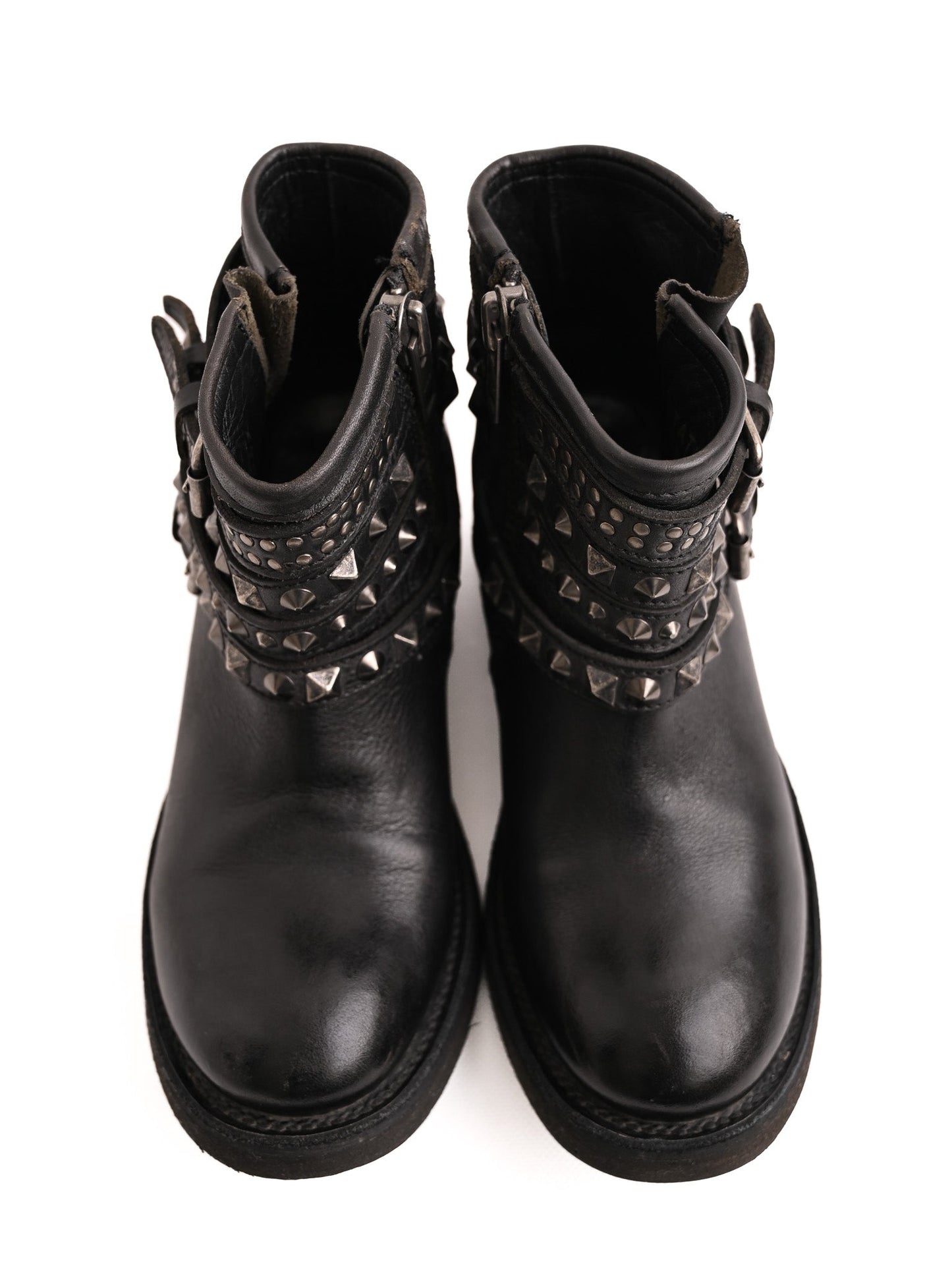excellent ash black leather ankle boots with straps and studs size 37.5