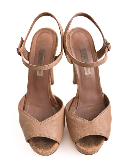 Excellent L'Autre Chose Orange Leather High-Heeled Platform Sandals Size 39