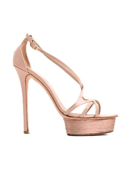Excellent Lesilla Pink Leather High-Heeled Sandals Size 38.5