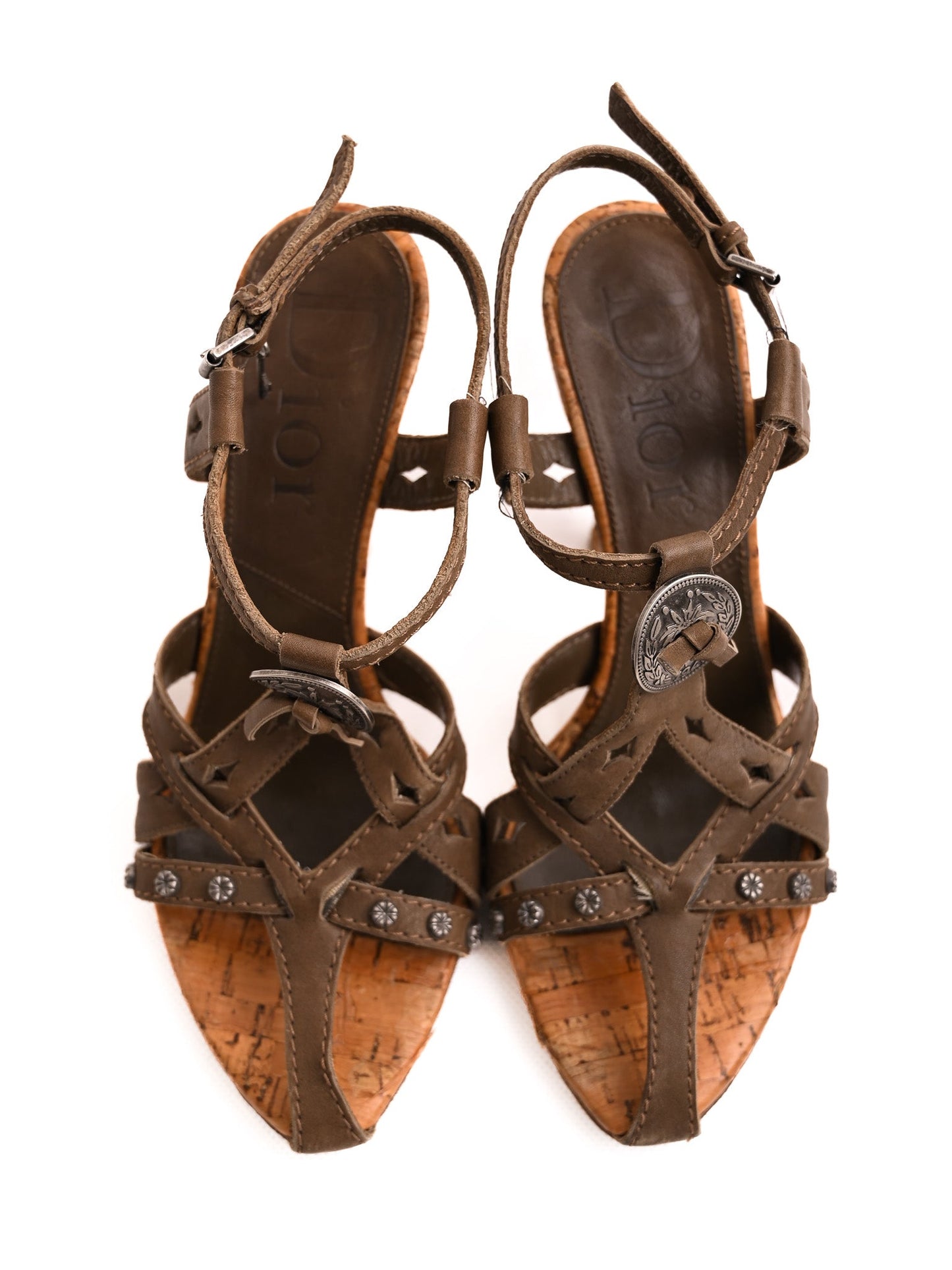 excellent dior high-heeled sandals brown textile size n/a