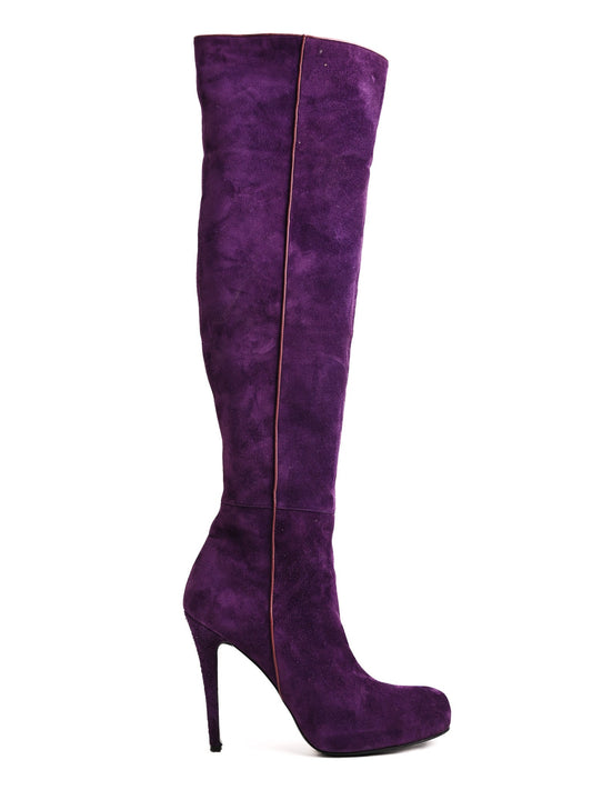 Excellent Bruno Frisoni Purple Leather Thigh-High Stiletto Boots Size 37.5