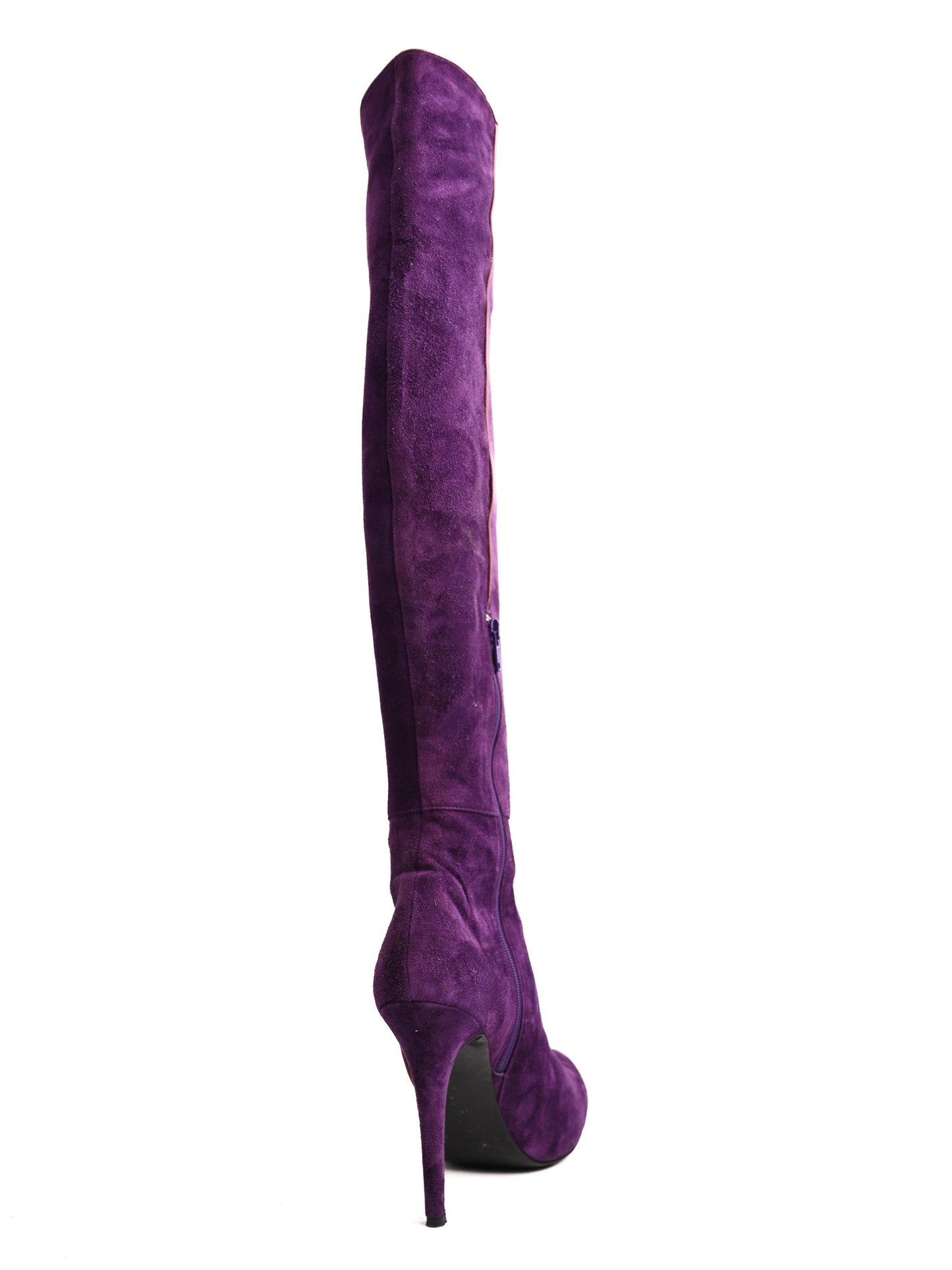 excellent bruno frisoni purple leather thigh-high stiletto boots size 37.5