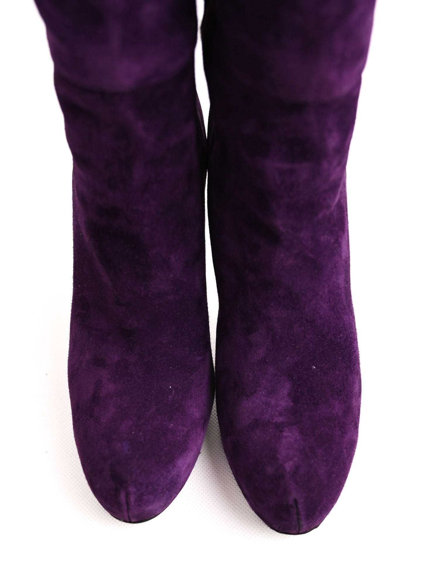 excellent bruno frisoni purple leather thigh-high stiletto boots size 37.5