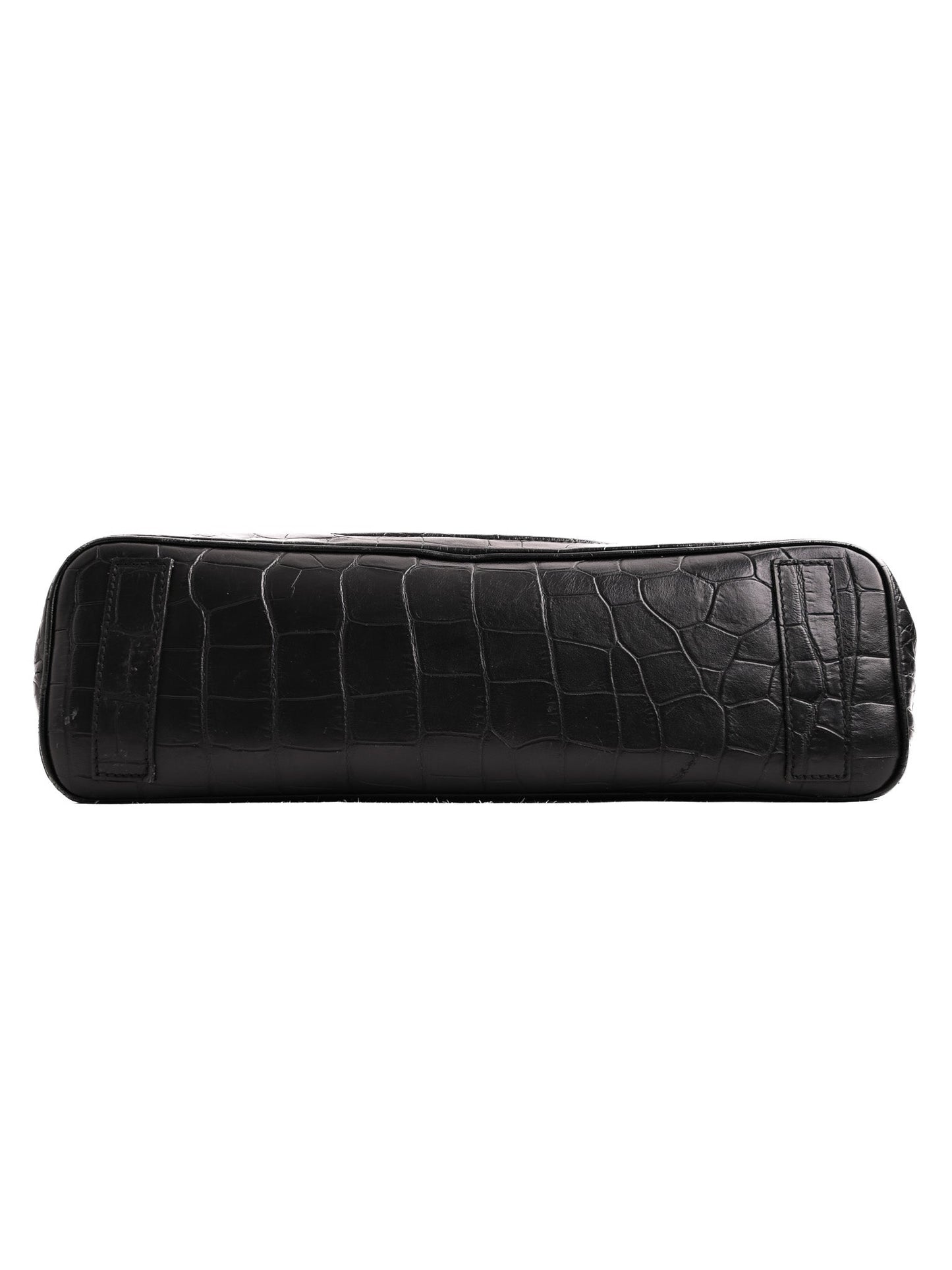 excellent giorgio armani black leather handbag with crocodile pattern