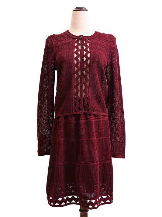 Excellent Sandro Burgundy Dress & Jacket Set Size M Women Viscose