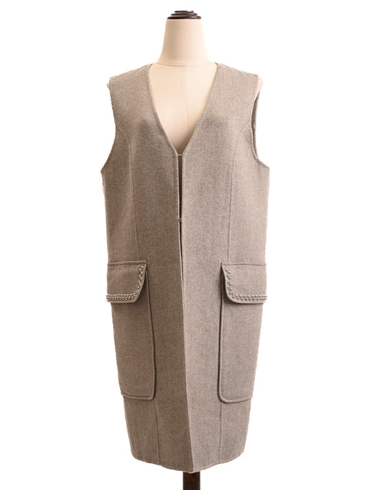 TWINSET Excellent Gray Wool Sleeveless Waistcoat with Pockets