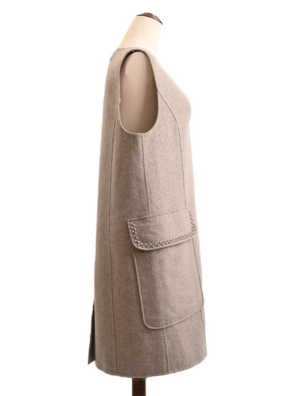 TWINSET Excellent Gray Wool Sleeveless Waistcoat with Pockets